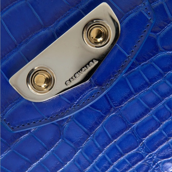 Balenciaga Blue Croc-Embossed Shoulder Bag - Picture 5 of 5